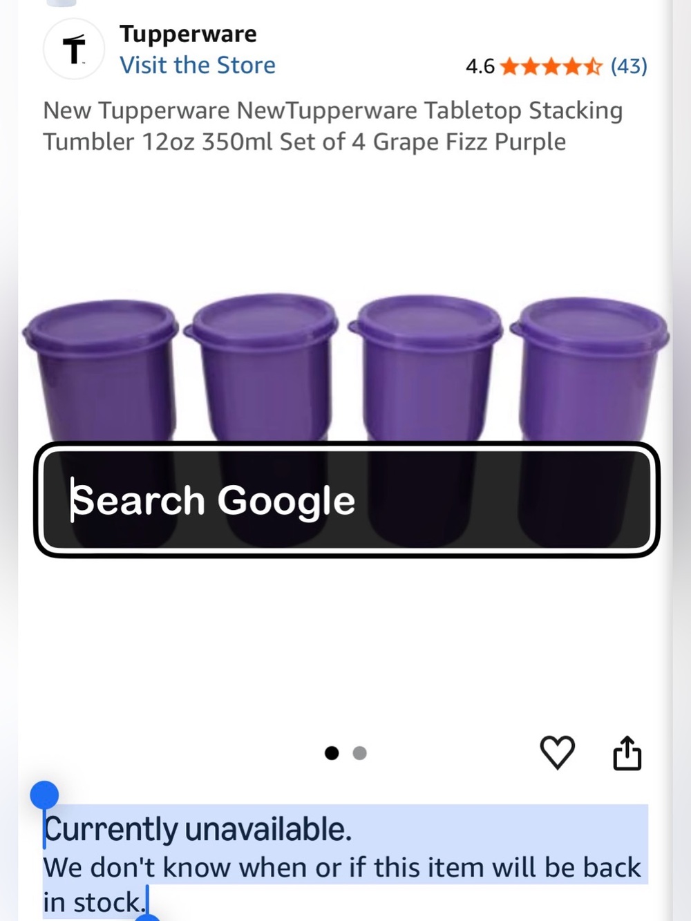 Tupperware Set of 4 Grape Fizz Purple Stacking 12oz/ 350ml Tumblers w/lids - Picture 10 of 10